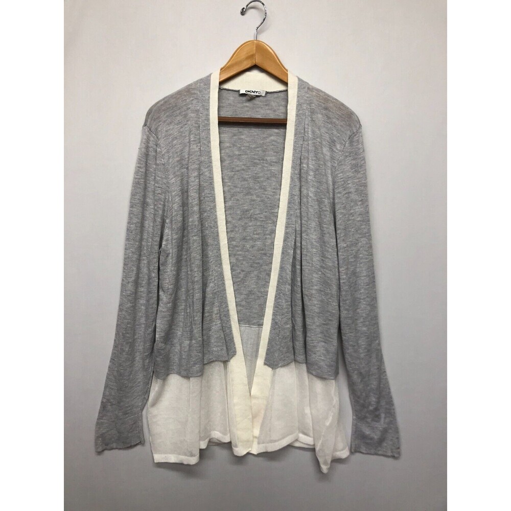 DKNY Women Open Front Knit Cardigan Sweater Top Size Extra Large Gray M127 -21